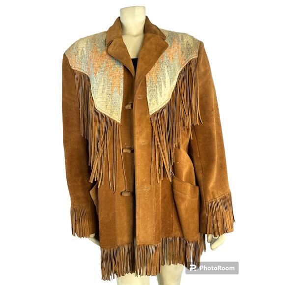 Vintage PIONEER WEAR 70s Suede Fringe Jacket made in USA size medium to large - Picture 1 of 16